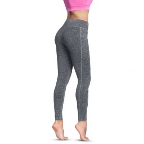 High Waist Pocket Skinny Elastic Solid Color Women Yoga Pants (GRAY)