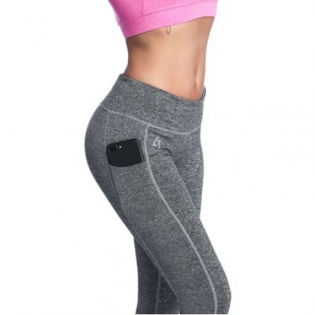 High Waist Pocket Skinny Elastic Solid Color Women Yoga Pants (GRAY)