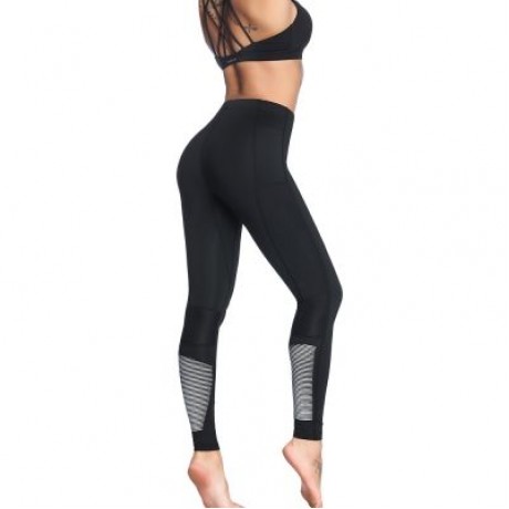High Waist Pocket Stripe Skinny Elastic Women Yoga Pants (BLACK)