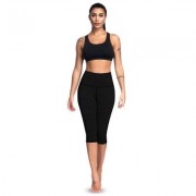 High Waist Skinny Pocket Elastic Yoga Women Cropped Pants (BLACK)