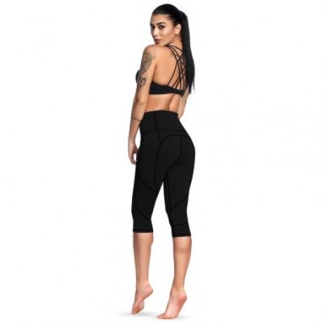 High Waist Skinny Pocket Elastic Yoga Women Cropped Pants (BLACK)