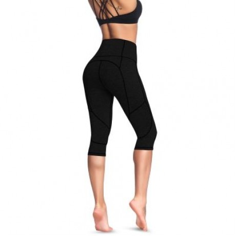 High Waist Skinny Pocket Elastic Yoga Women Cropped Pants (BLACK)
