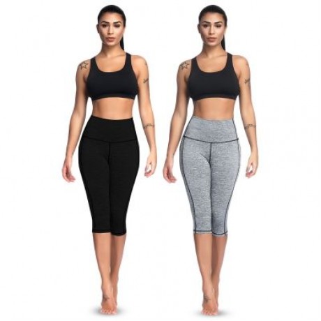 High Waist Skinny Pocket Elastic Yoga Women Cropped Pants (BLACK)