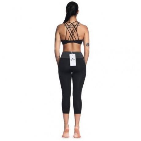 Mid Waist Color Blocking Pocket Spliced Mesh Elastic Skinny Women Cropped Pants (BLACK)