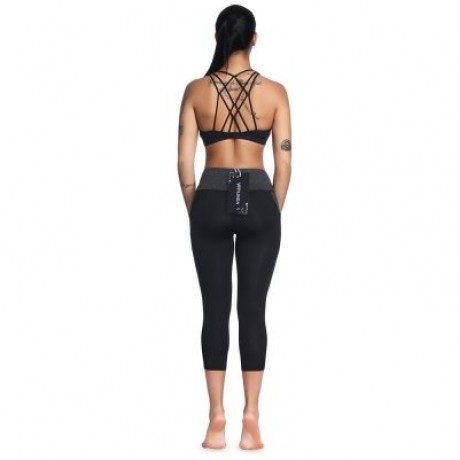 Mid Waist Color Blocking Pocket Spliced Mesh Elastic Skinny Women Cropped Pants (BLACK)