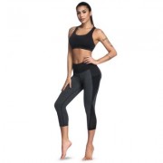 Mid Waist Color Blocking Pocket Spliced Mesh Elastic Skinny Women Cropped Pants (LIGHT SLA