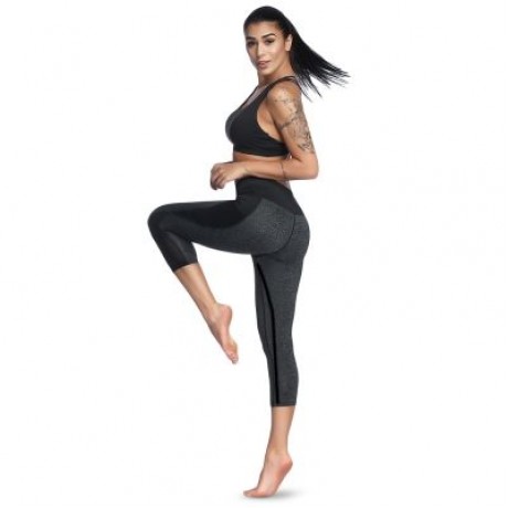 Mid Waist Color Blocking Pocket Spliced Mesh Elastic Skinny Women Cropped Pants (LIGHT SLA