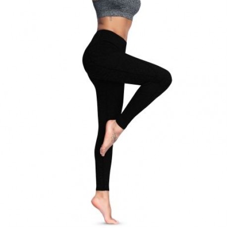 High Waist Skinny Solid Color Elastic Women Yoga Pants (BLACK)