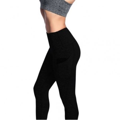 High Waist Skinny Solid Color Elastic Women Yoga Pants (BLACK)