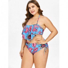 Plus Size Kiss Graphic Overlay Bikini Set (BUTTERFLY BLUE)