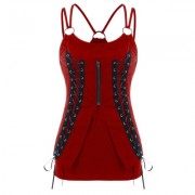 Spaghetti Strap Lace Up Fitted Tank Top (RED WINE)