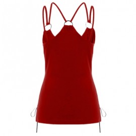 Spaghetti Strap Lace Up Fitted Tank Top (RED WINE)