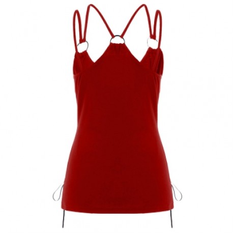 Spaghetti Strap Lace Up Fitted Tank Top (RED WINE)
