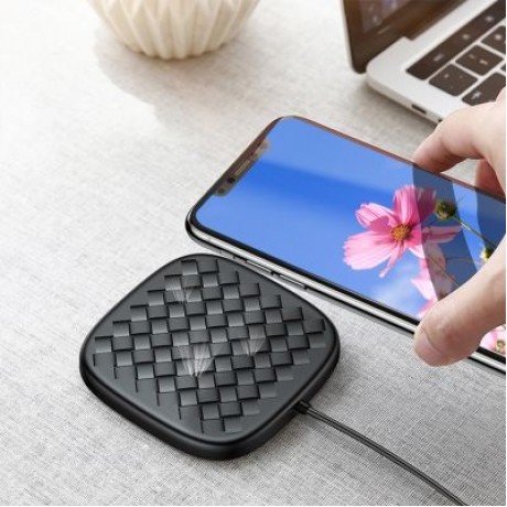 Baseus BSWC - P13 Fast Wireless Charger Woven Leather Charging Pad 10W (WHITE)
