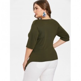 Asymmetrical Plus Size Cowl Neck T-shirt (ARMY GREEN)