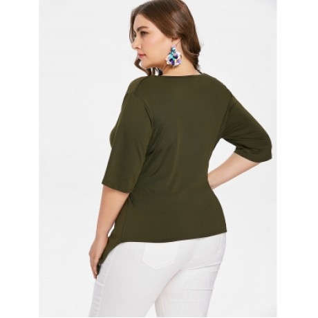 Asymmetrical Plus Size Cowl Neck T-shirt (ARMY GREEN)