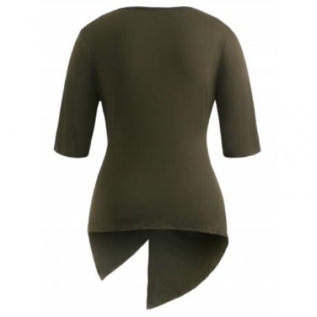 Asymmetrical Plus Size Cowl Neck T-shirt (ARMY GREEN)