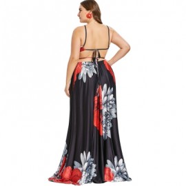 Plus Size Flower Strappy Floor Length Dress (BLACK)