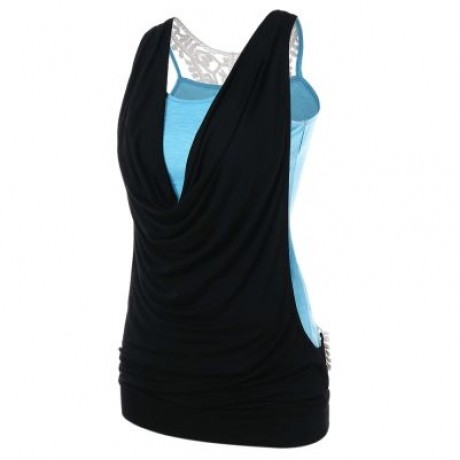 Sleeveless Crochet Back Panel Tank Top (BLACK)