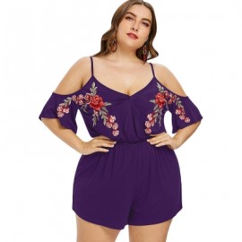 Plus Size Embroidery Cold Shoulder Romper (PURPLE IRIS)