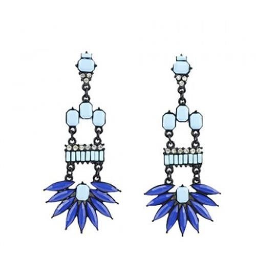 PAIR OF HOT SALE BLUE GEMSTONE EMBELLISHED EARRINGS FOR WOMEN (DEEP BLUE)