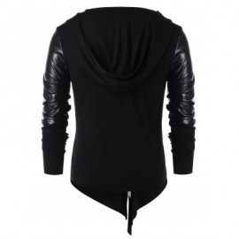 Asymmetric Zip Embellished Panel Hoodie (BLACK)