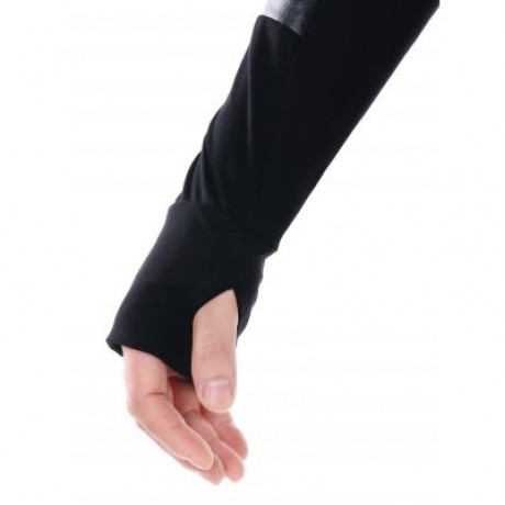 Asymmetric Zip Embellished Panel Hoodie (BLACK)