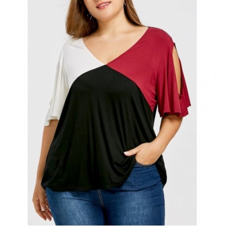 Cold Shoulder Plus Size Color Block Tee (COLORMIX)