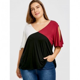 Cold Shoulder Plus Size Color Block Tee (COLORMIX)