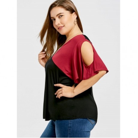 Cold Shoulder Plus Size Color Block Tee (COLORMIX)