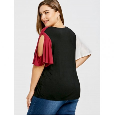 Cold Shoulder Plus Size Color Block Tee (COLORMIX)