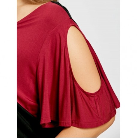 Cold Shoulder Plus Size Color Block Tee (COLORMIX)