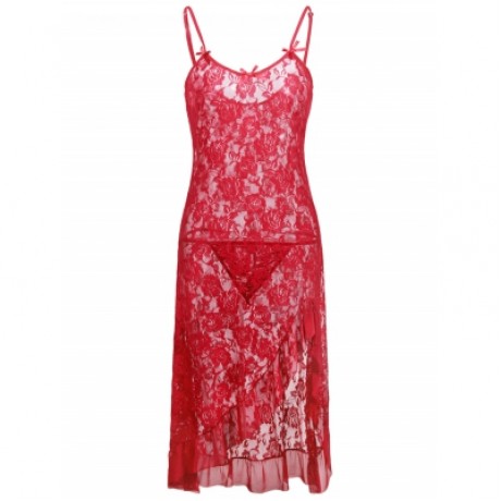 Plus Size Floral Print Ruffle Hem Slip Dress  (LOVE RED)