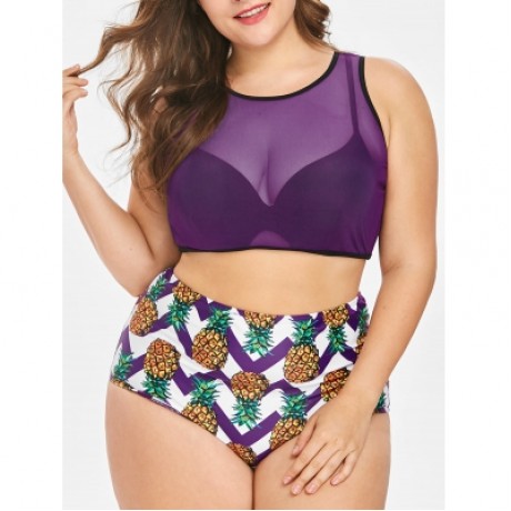 Pineapple High Waisted Plus Size Tankini Set (PURPLE IRIS)