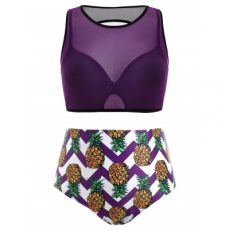 Pineapple High Waisted Plus Size Tankini Set (PURPLE IRIS)