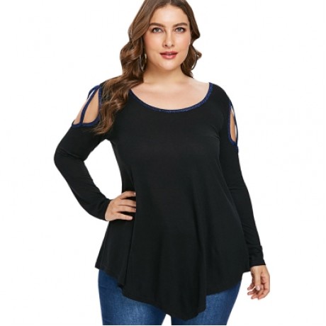 Plus Size Back Bow Tie Embellished Cut Out T-shirt  (BLACK)