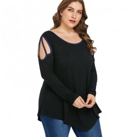 Plus Size Back Bow Tie Embellished Cut Out T-shirt  (BLACK)
