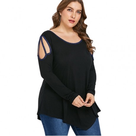Plus Size Back Bow Tie Embellished Cut Out T-shirt  (BLACK)