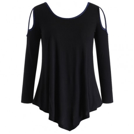 Plus Size Back Bow Tie Embellished Cut Out T-shirt  (BLACK)