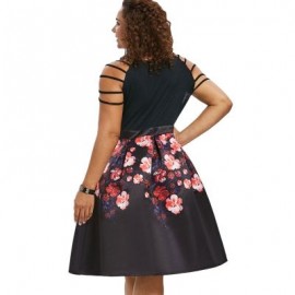 Plus Size Strappy Shoulder Floral Dress (BLACK)