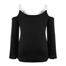Plus Size Plunge Neck Bell Sleeve Cold Shoulder Lace Spliced Women Blouse (BLACK)