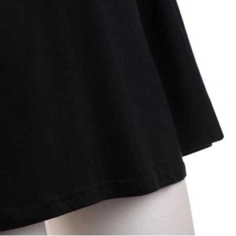 Plus Size Plunge Neck Bell Sleeve Cold Shoulder Lace Spliced Women Blouse (BLACK)