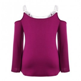 Plus Size Plunge Neck Bell Sleeve Cold Shoulder Lace Spliced Women Blouse (PLUM)