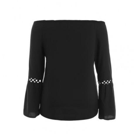 Plus Size Off The Shoulder Long Sleeve Solid Color Lace Spliced Women Blouse (BLACK)