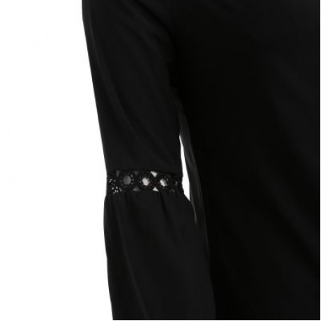 Plus Size Off The Shoulder Long Sleeve Solid Color Lace Spliced Women Blouse (BLACK)