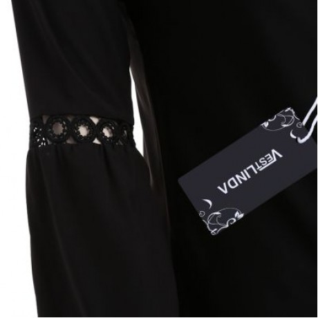 Plus Size Off The Shoulder Long Sleeve Solid Color Lace Spliced Women Blouse (BLACK)