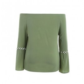 Plus Size Off The Shoulder Long Sleeve Solid Color Lace Spliced Women Blouse (DARK SEA GRE