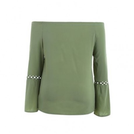 Plus Size Off The Shoulder Long Sleeve Solid Color Lace Spliced Women Blouse (DARK SEA GRE