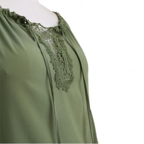 Plus Size Off The Shoulder Long Sleeve Solid Color Lace Spliced Women Blouse (DARK SEA GRE