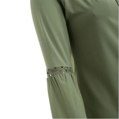 Plus Size Off The Shoulder Long Sleeve Solid Color Lace Spliced Women Blouse (DARK SEA GRE